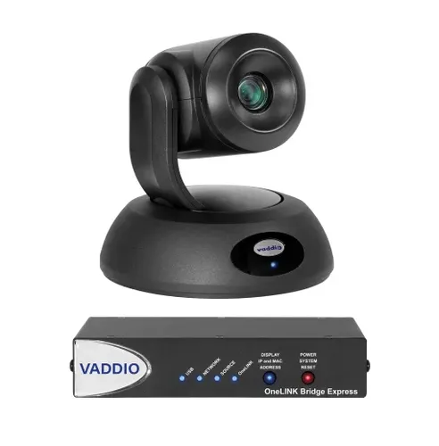 Karşılaştırma AudioCodes RXV200 RXPanel'li Video Konferans Sistemi, Küçük ve Orta Boy Toplantı Odaları İçin İle Vaddio RoboSHOT 30E HDBT OneLINK Bridge Express PTZ Video Konferans Kamera Sistemi
