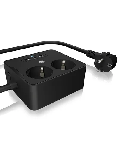 Resim ICY IB-MPS2220B-CH Güç Stri̇bi̇ 2 AC Priz 3 USB Port 1.5m Kablo Siyah