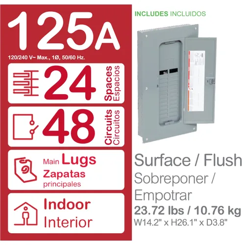 Resim Schneider Electric HOM2448L125PGC Yük Merkezi 24 Devre 48 Alan 125A Ana Kesici