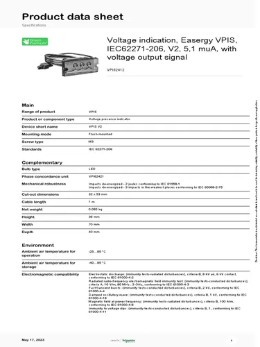 Karşılaştırma Schneider Electric VPI62402 Voltaj Dedektörü İle Schneider Electric VPI62412 Gerilim Dedektörü