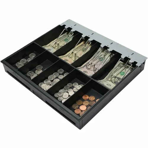 Karşılaştırma APG Ayarlanabilir Para Çekmecesi - 4 Banknot / 8 Madeni Para Bölmeli İle APG Arlo Series 330 Para Çekmecesi İç Tepsisi Siyah Plastik 4 Banknot 5 Madeni Para Bölmeli