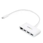 StarTech.com 3 Portlu USB-C Hub, Gigabit Ethernet'li - USB-C - 3x USB-A - USB 3.0 Hub - Beyaz