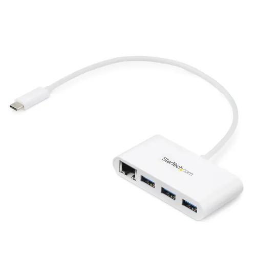 Resim StarTech.com 3 Portlu USB-C Hub, Gigabit Ethernet'li - USB-C - 3x USB-A - USB 3.0 Hub - Beyaz