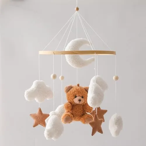 Resim EERKEOD Teddy Kadife Kahverengi Ayı Beşik Mobil