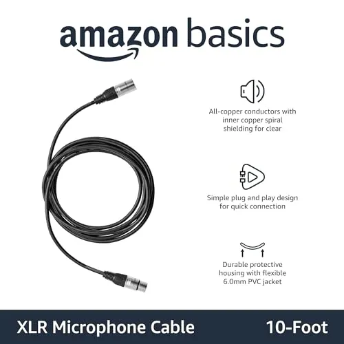 Thumbnail 2 of Amazon Basics XLR Mikrofon Kablosu 10 ft Siyah