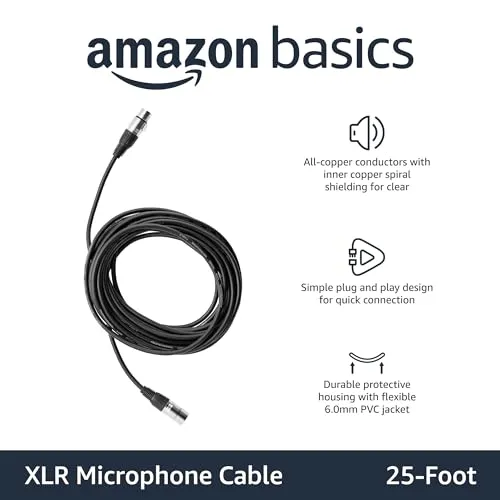 Thumbnail 2 of Amazon Basics Siyah XLR Mikrofon Kablosu 25 ft