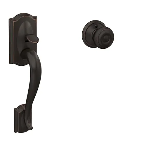 Resim Schlage FE285 Camelot Georgian Eskitme Bronz Kapı Kolu Seti