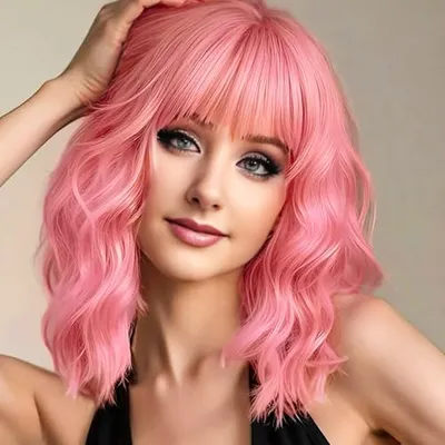 AGO 14 İnç Pembe Dalgalı Bob Peruk 14 Inch